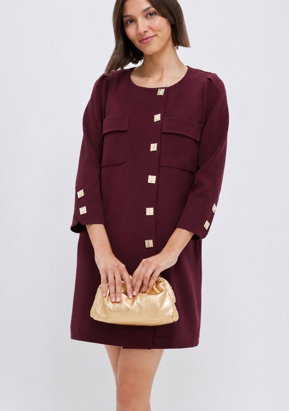 Tuckernuck Oxblood Barnett Mini Dress Burgundy Gold Button Shift Dress Size L